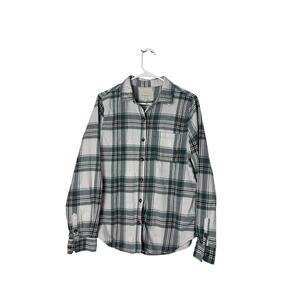 Aéropostale Women's Medium Green White Plaid Flannel Shirt Long Sleeve Soft